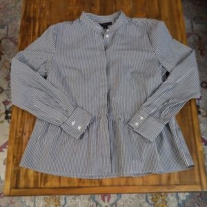 J. Crew Striped Collarless Peplum Button Down